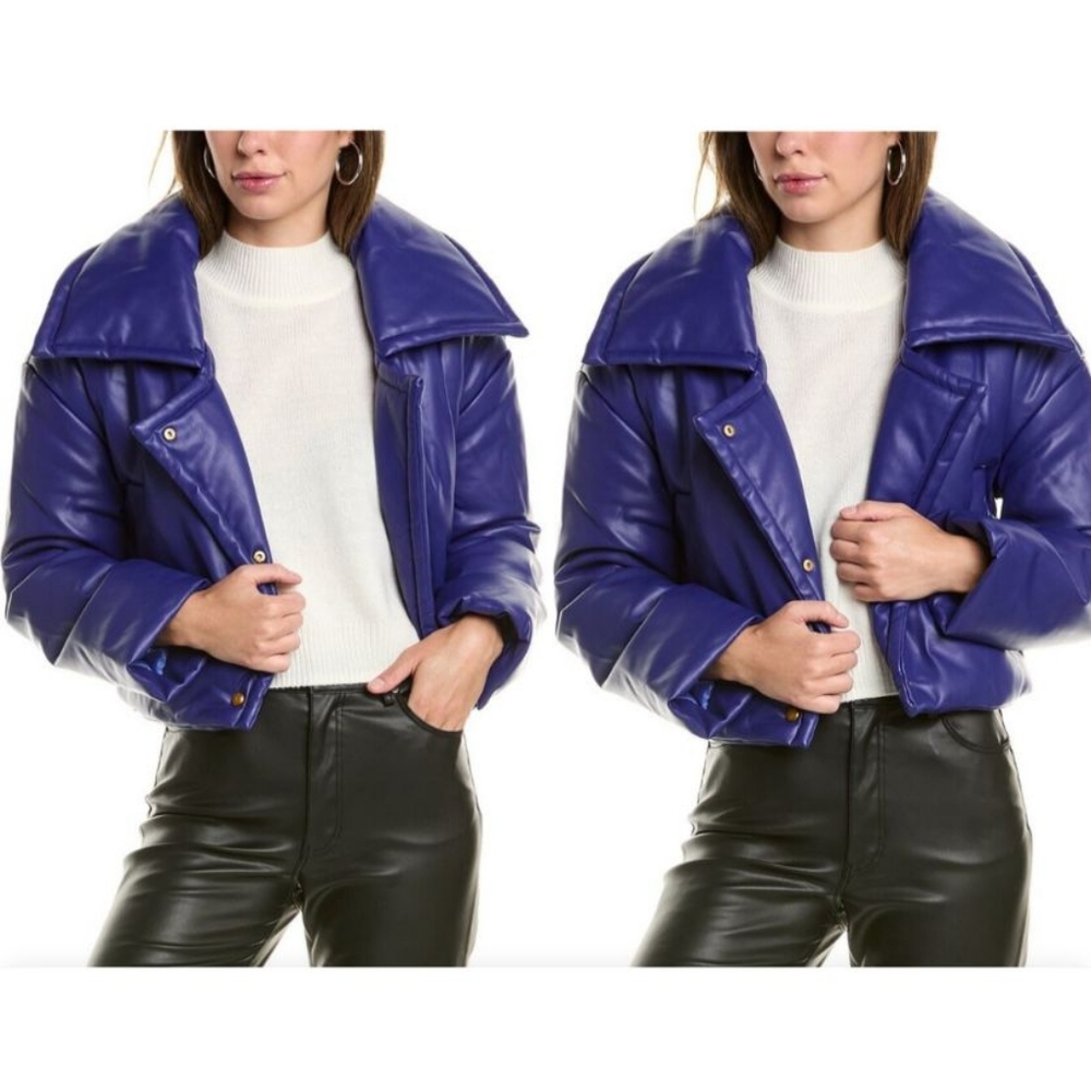 Rebecca Minkoff Cropped Padded Moto Jacket Size Small in Shade:Sapphire 🆕